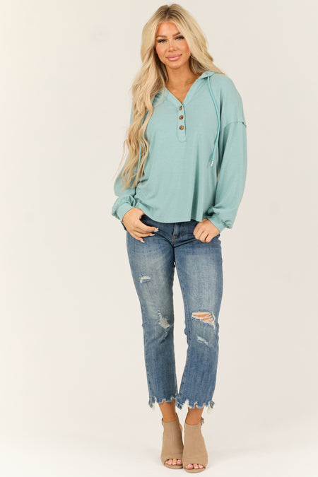 Arctic Blue Oversized Long Sleeve Hooded Shirt