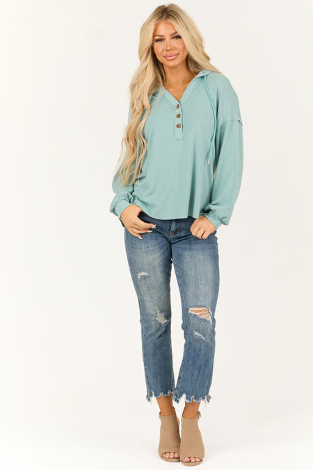 Arctic Blue Oversized Long Sleeve Hooded Shirt