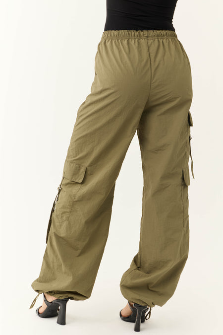 Army Cargo Pocket Drawstring Parachute Pants