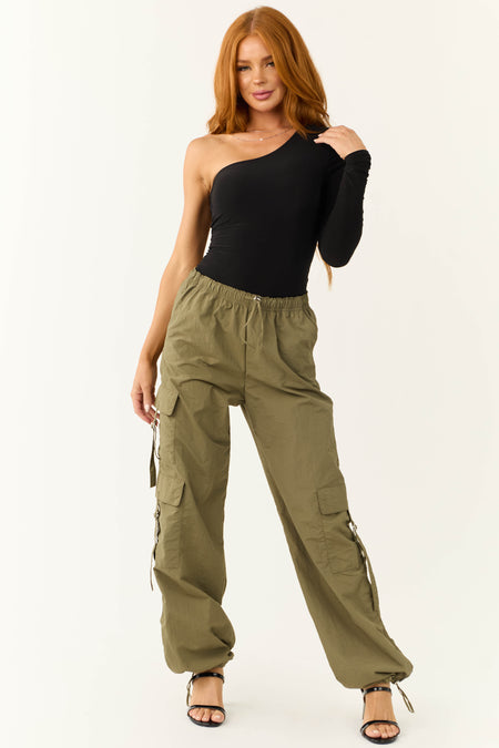 Army Cargo Pocket Drawstring Parachute Pants