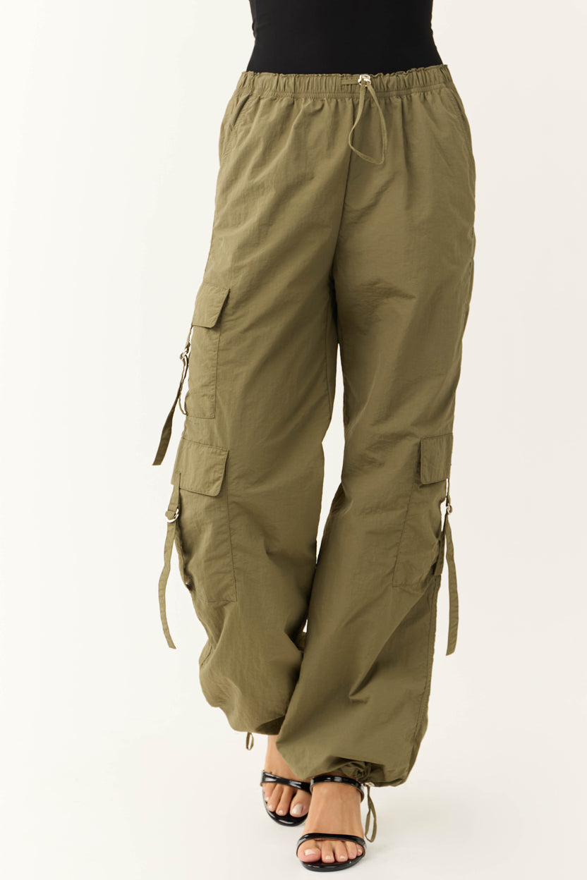 Army Cargo Pocket Drawstring Parachute Pants