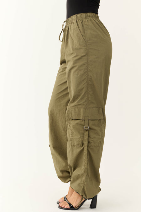 Army Cargo Pocket Drawstring Parachute Pants