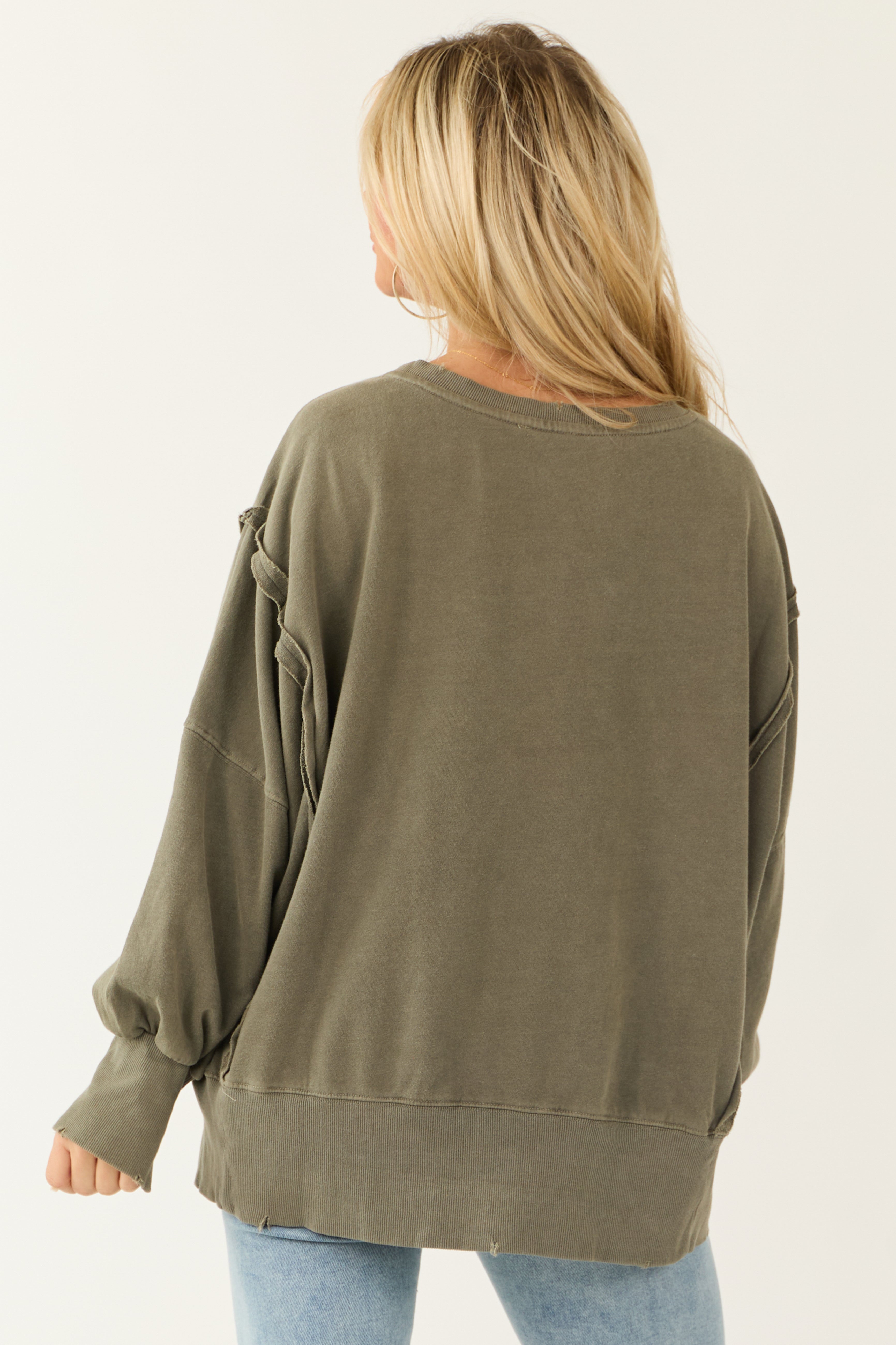 Army Green Oversized Boatneck Knit Top