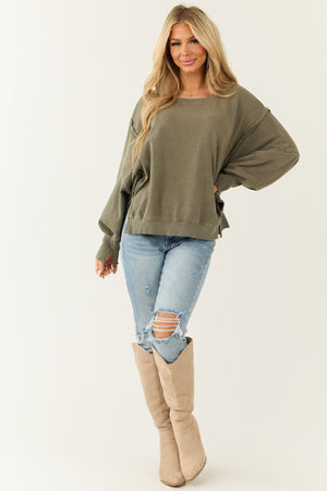 Army Green Oversized Boatneck Knit Top