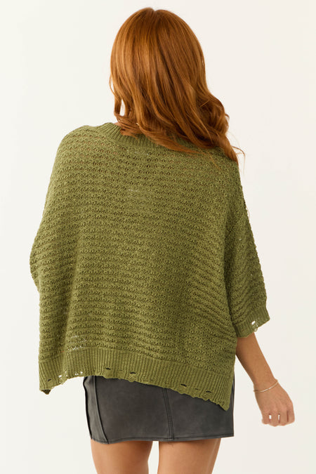 Army Green Oversized Knit Half Sleeve Top