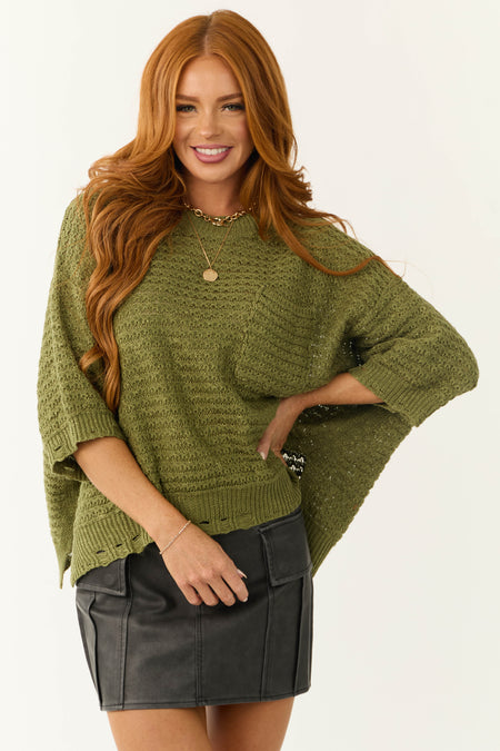 Army Green Oversized Knit Half Sleeve Top