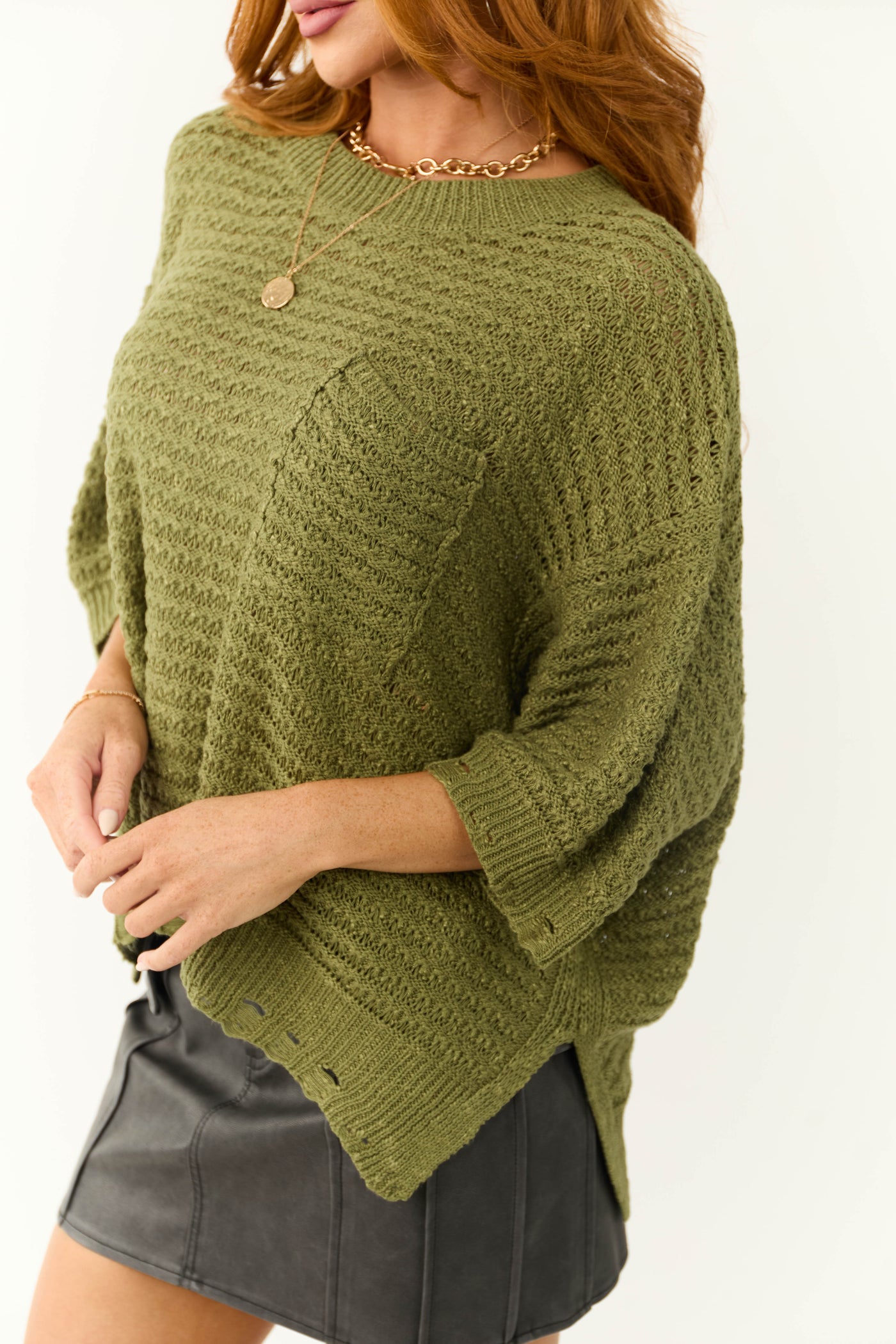 Army Green Oversized Knit Half Sleeve Top