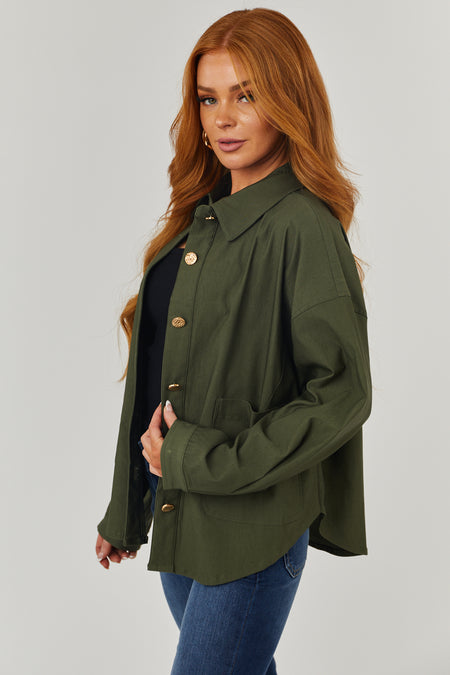 Army Green Oversized Long Sleeve Button Up Shacket