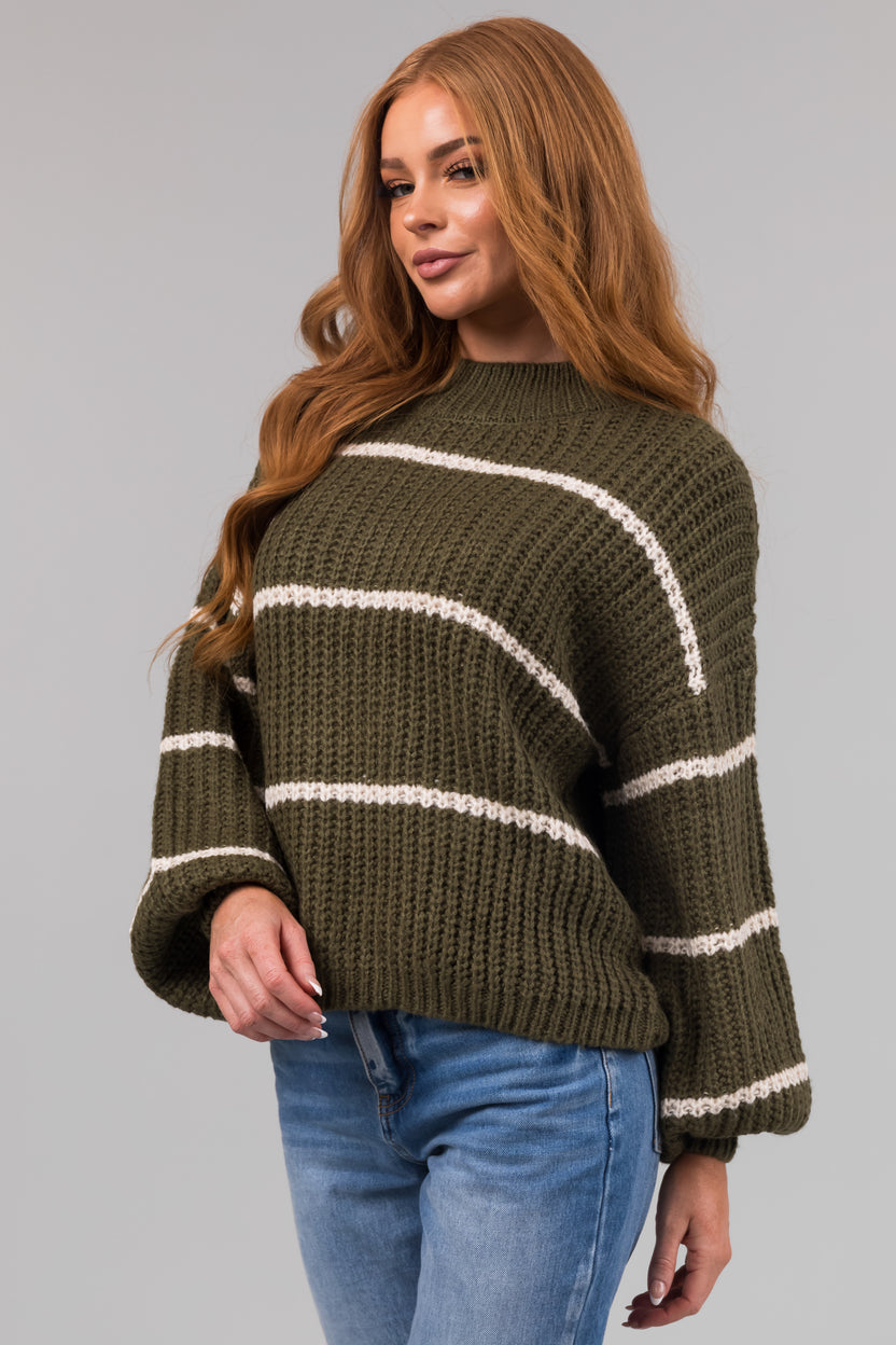 Army Green Oversized Striped Sweater