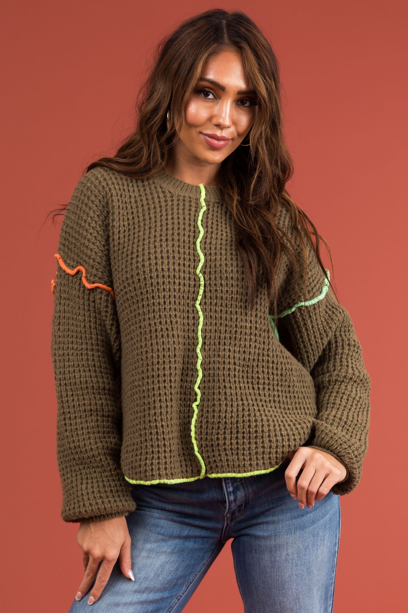https://www.limelush.com/cdn/shop/files/Army-Green-Waffle-Knit-Sweater-with-Neon-Accents-close_09122023.jpg?v=1695221292&width=1400