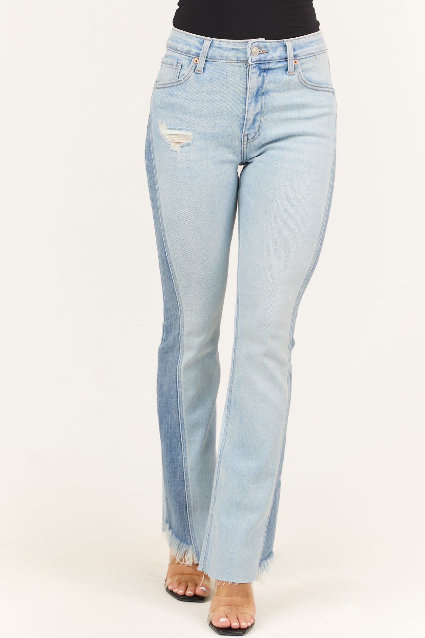 Artemis Light Wash High Rise Side Panel Bootcut Jeans