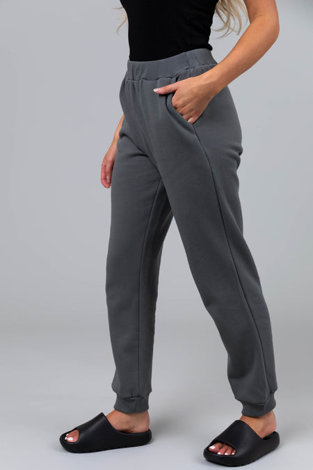 Ash Grey Elastic Fleece Joggers