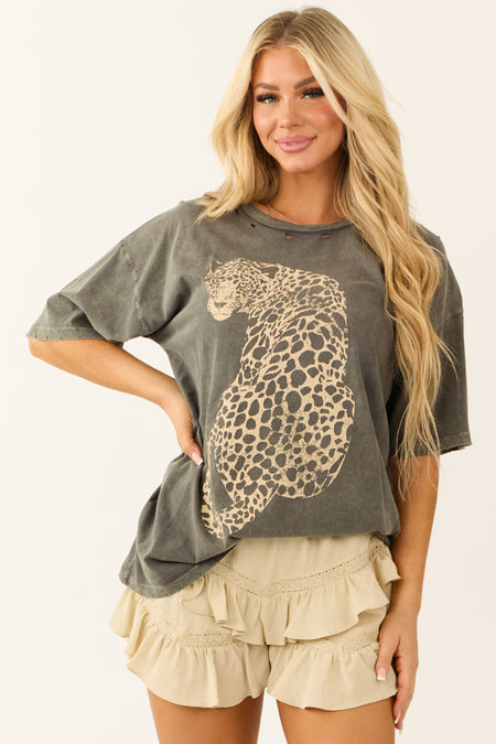 Ash Mineral Wash Leopard Graphic Half Sleeve Top