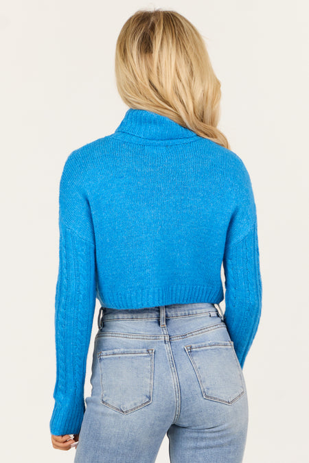 Azure Cropped Cable Knit Turtleneck Sweater