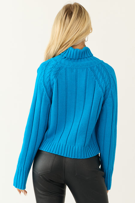 Azure Cropped Ribbed Cable Knit Sweater