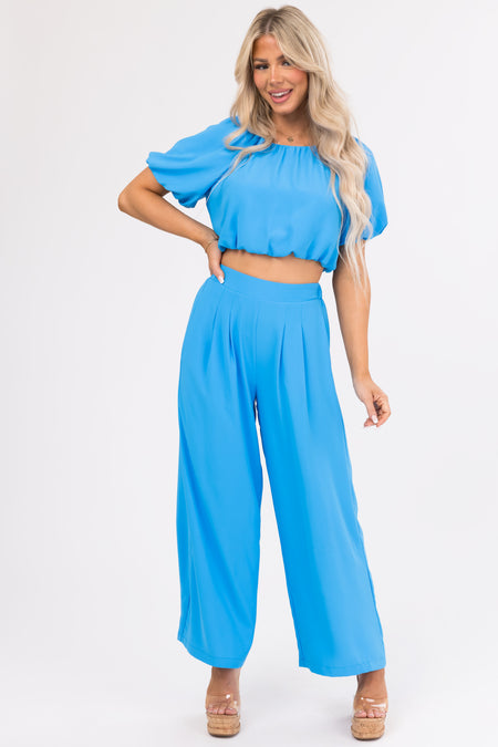 Azure Puff Sleeve Bubble Crop Top