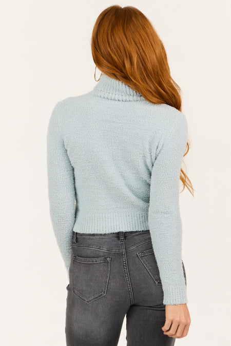 Baby Blue Chenille Fuzzy Turtleneck Sweater