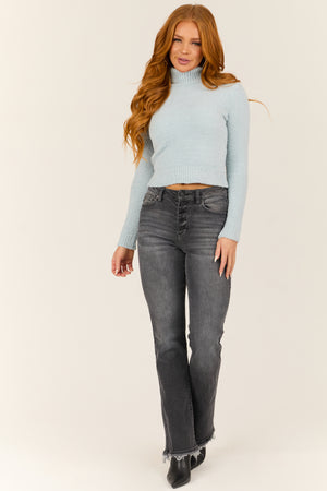 Baby Blue Chenille Fuzzy Turtleneck Sweater