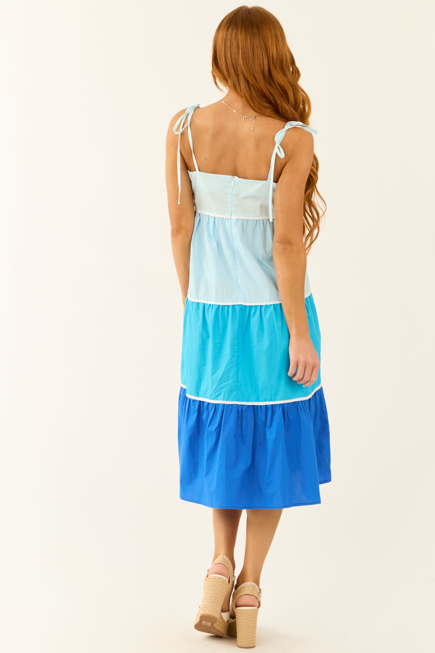 Baby Blue Tiered Colorblock Sleeveless Midi Dress