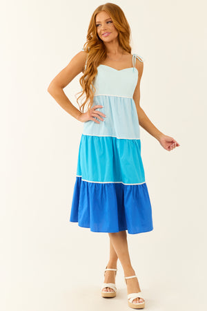 Baby Blue Tiered Colorblock Sleeveless Midi Dress