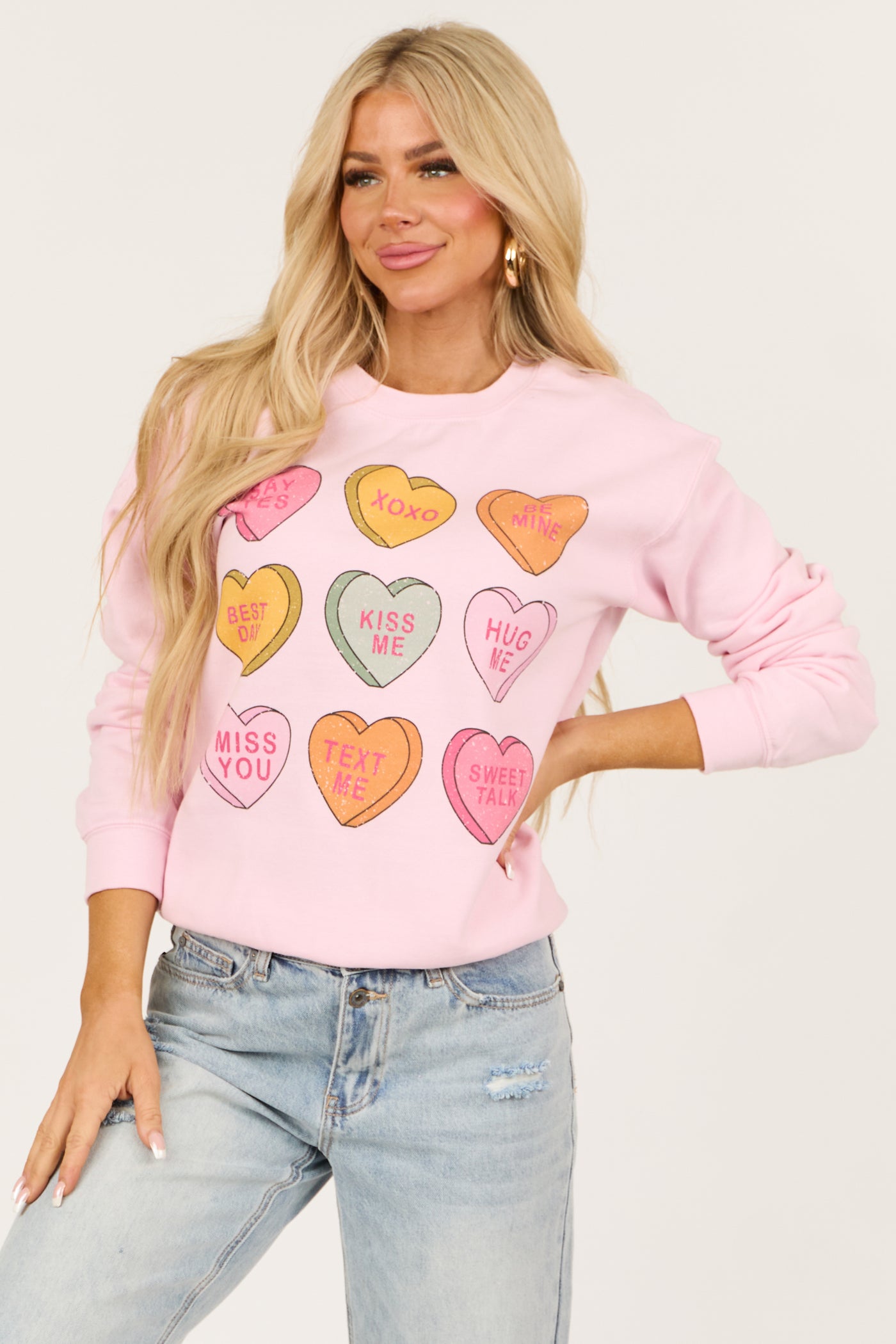 Baby Pink Candy Hearts Graphic Sweatshirt