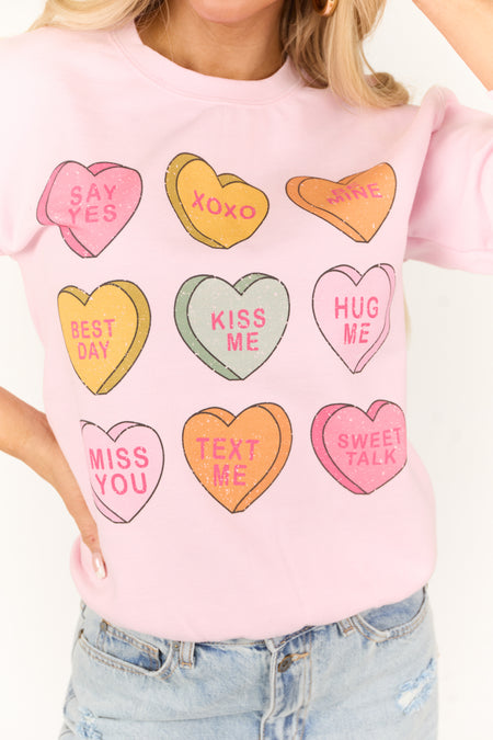 Baby Pink Candy Hearts Graphic Sweatshirt