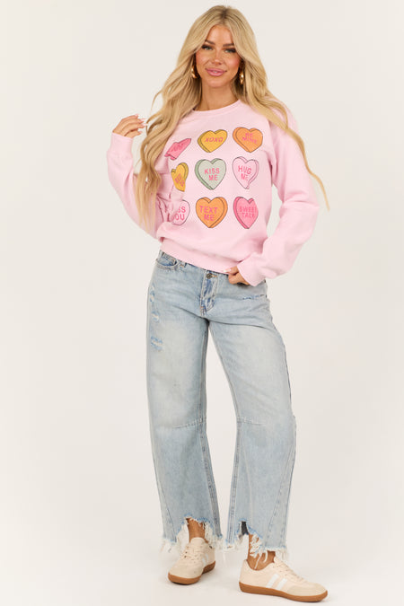 Baby Pink Candy Hearts Graphic Sweatshirt