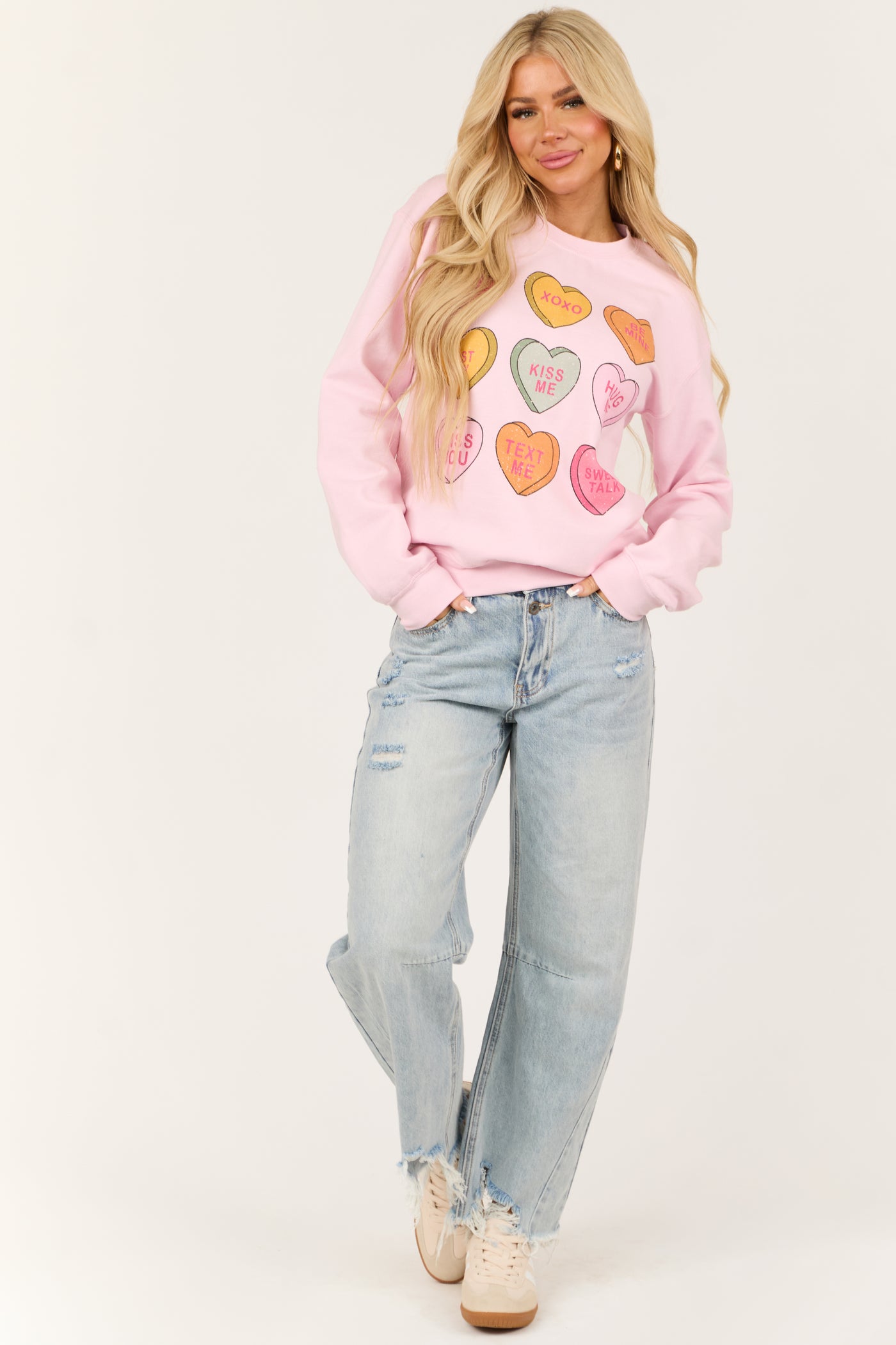 Baby Pink Candy Hearts Graphic Sweatshirt