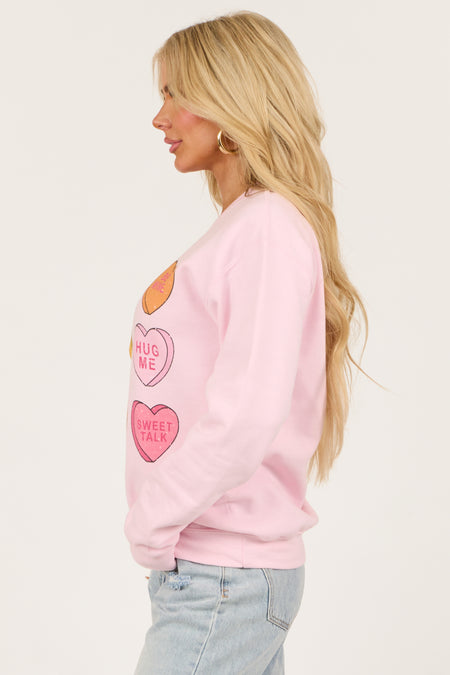 Baby Pink Candy Hearts Graphic Sweatshirt