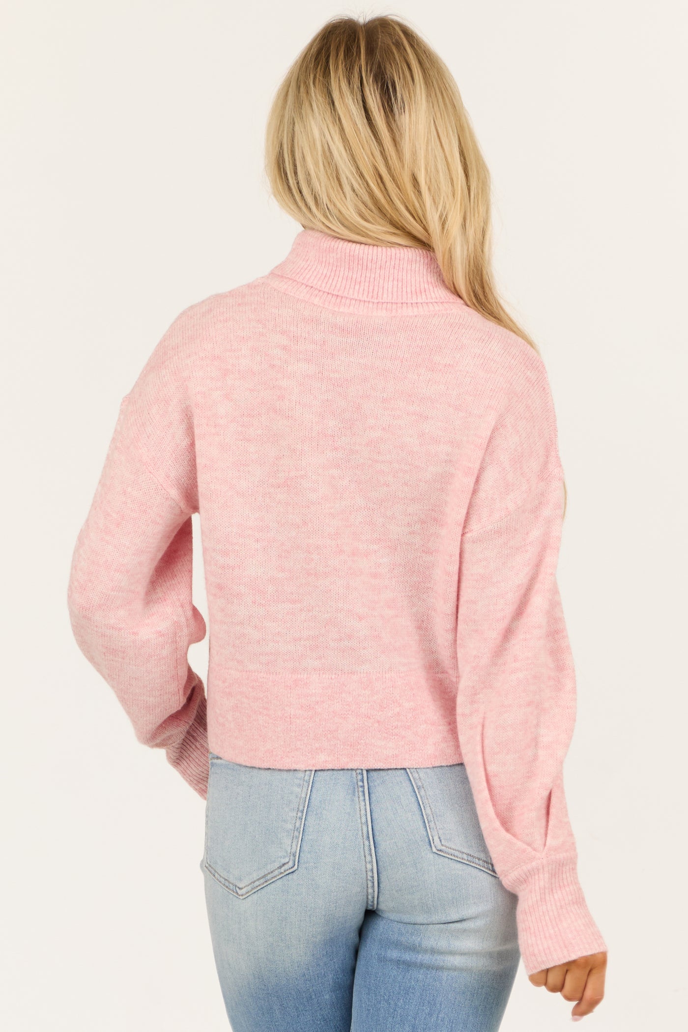 Baby Pink Heathered Turtleneck Sweater