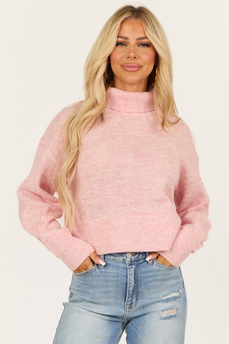 Baby Pink Heathered Turtleneck Sweater