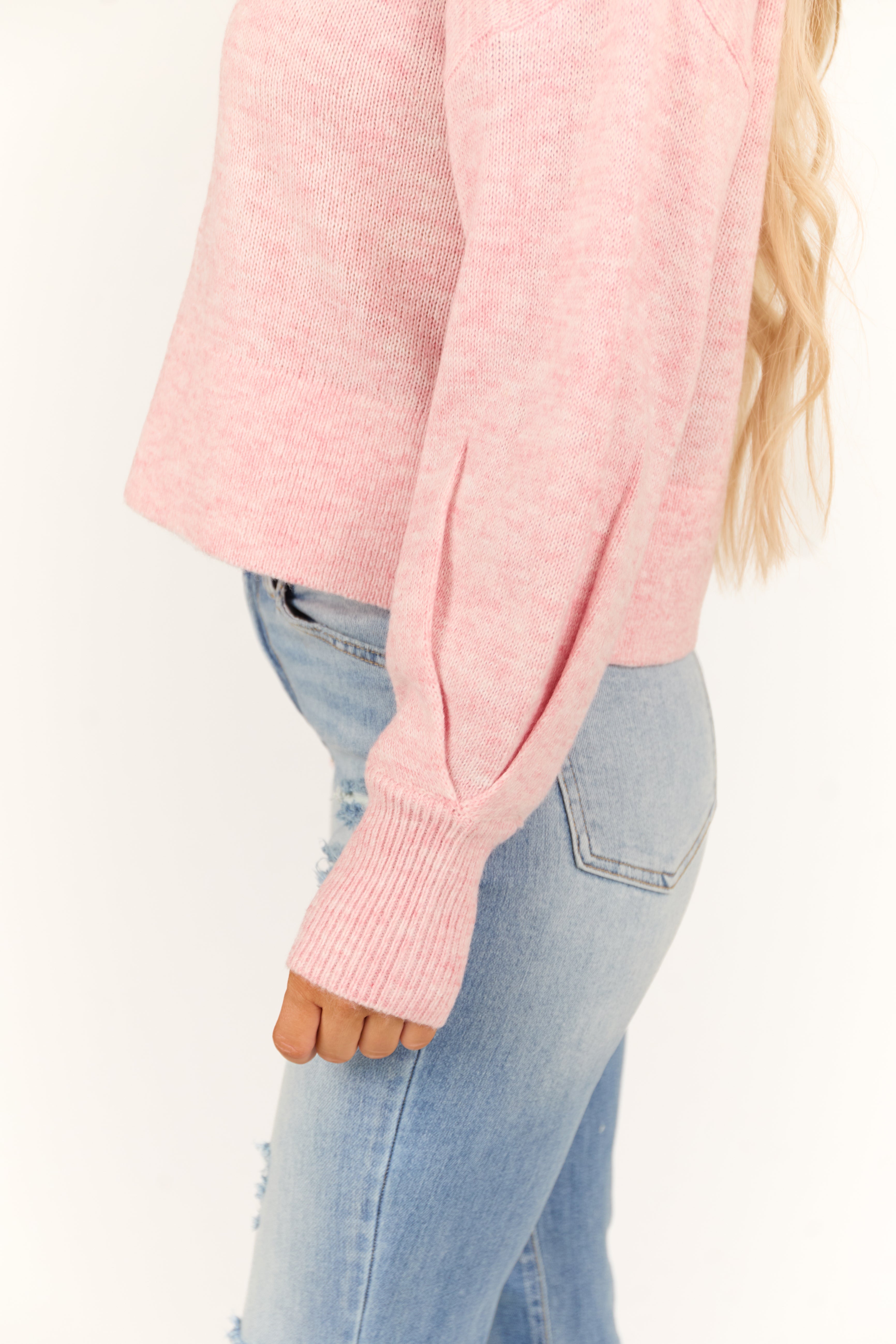 Baby Pink Heathered Turtleneck Sweater