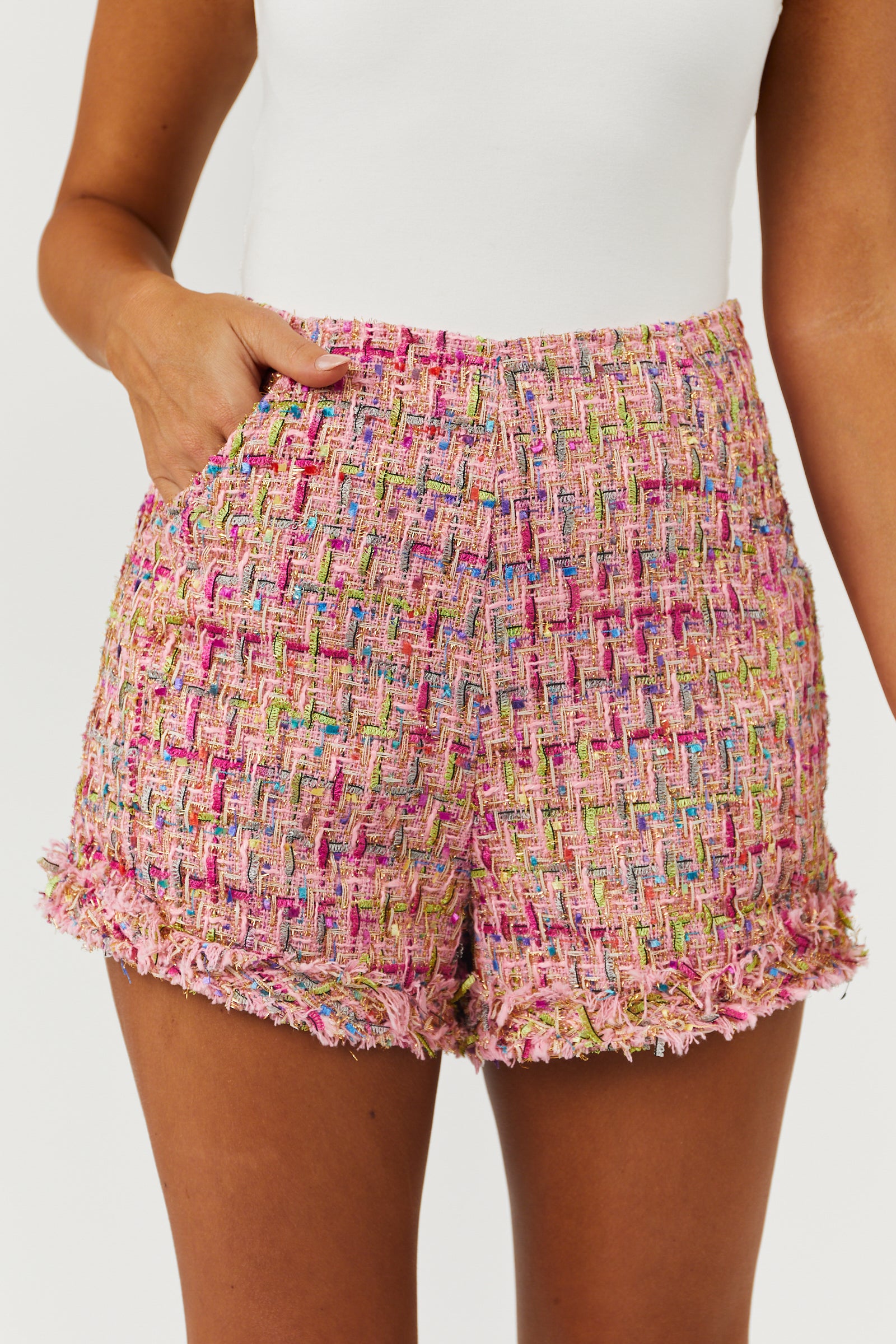 Zara pink cheap tweed shorts