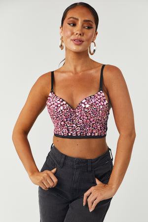 Baby Pink Iridescent Rhinestone Cropped Bustier Top