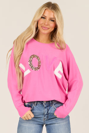 Baby Pink 'LOVE' Graphic Lightweight Sweater