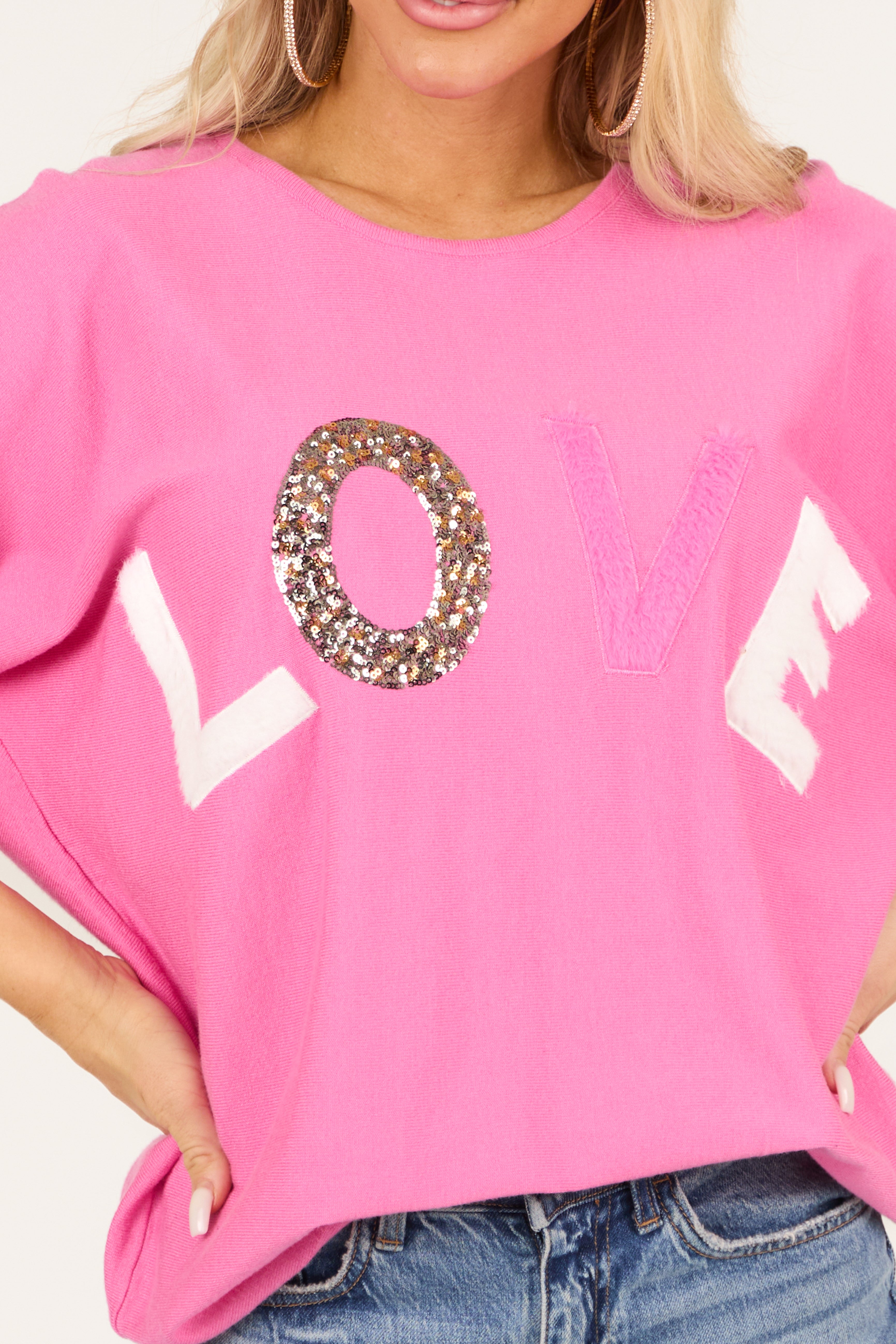 Baby Pink 'LOVE' Graphic Lightweight Sweater