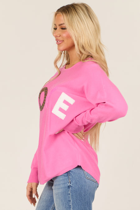 Baby Pink 'LOVE' Graphic Lightweight Sweater