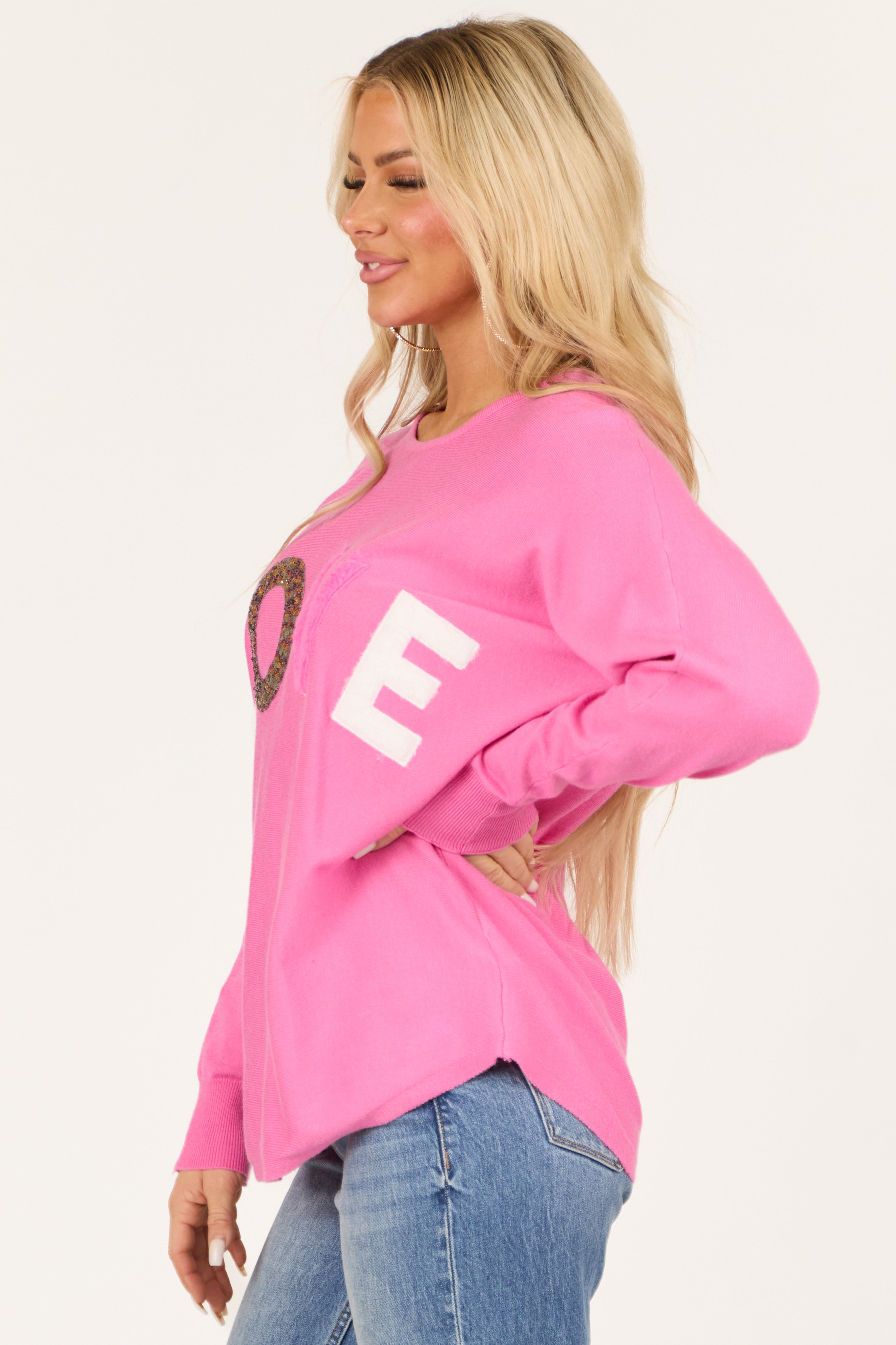 Baby Pink 'LOVE' Graphic Lightweight Sweater