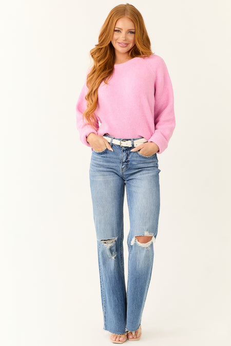 Baby Pink Long Raglan Sleeve Knit Sweater