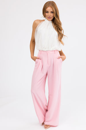 Baby Pink Pleated Woven Wide Leg Pants