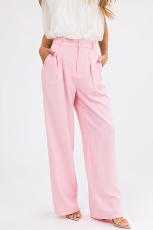 Baby Pink Pleated Woven Wide Leg Pants