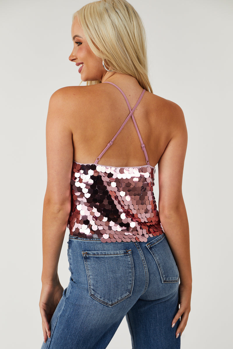 Baby Pink Sequin Criss Cross Back Cami Top