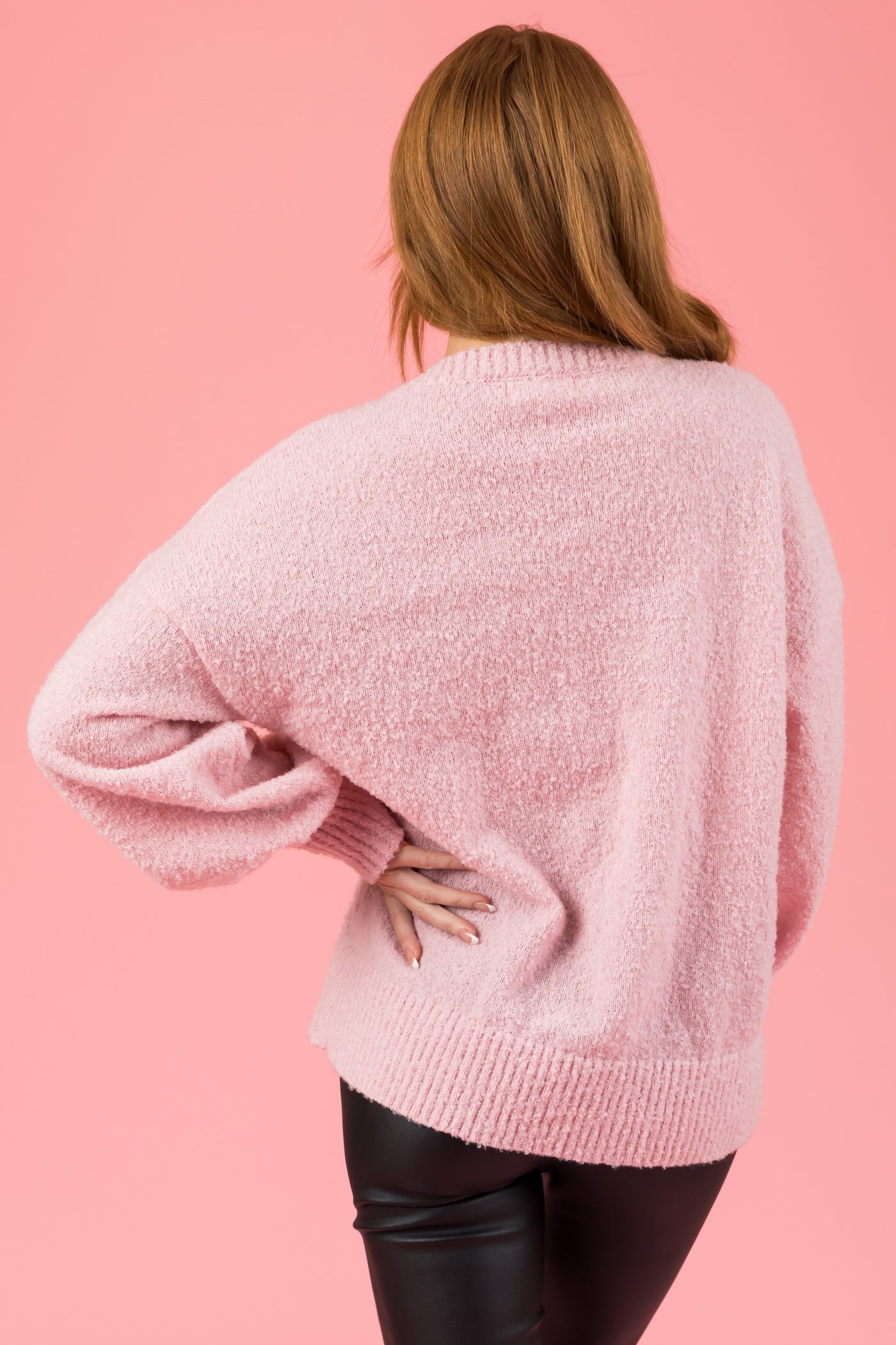 Baby Pink Sequined Ornament Fuzzy Sweater