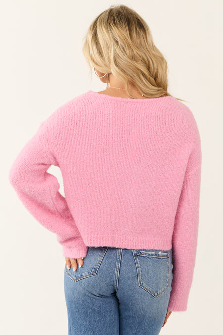 Baby Pink Textured Knit Boatneck Sweater