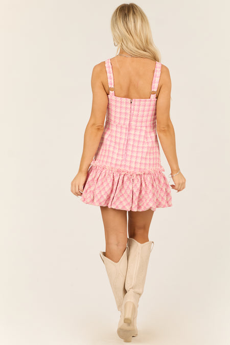 Baby Pink Tweed Plaid Bubble Hem Mini Dress