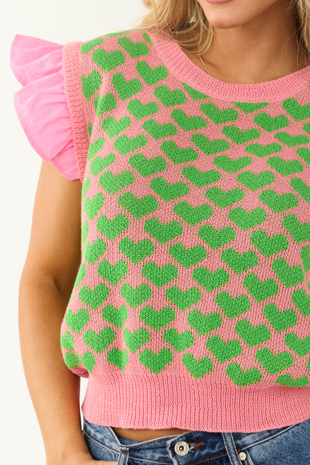 Baby Pink and Kiwi Heart Print Sweater Top