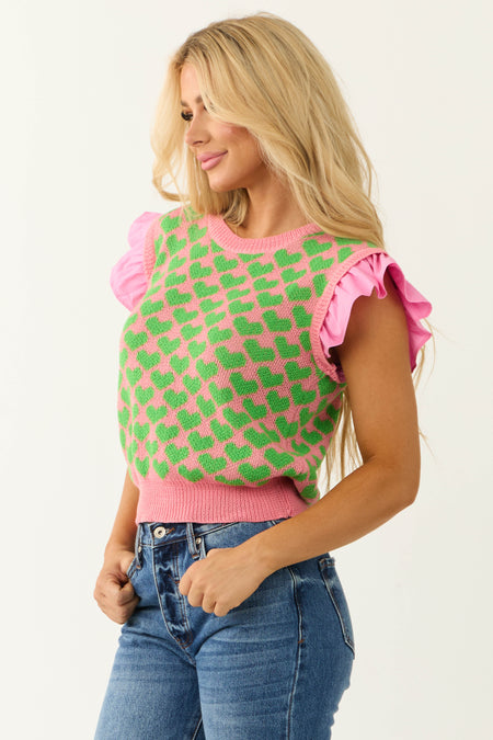 Baby Pink and Kiwi Heart Print Sweater Top