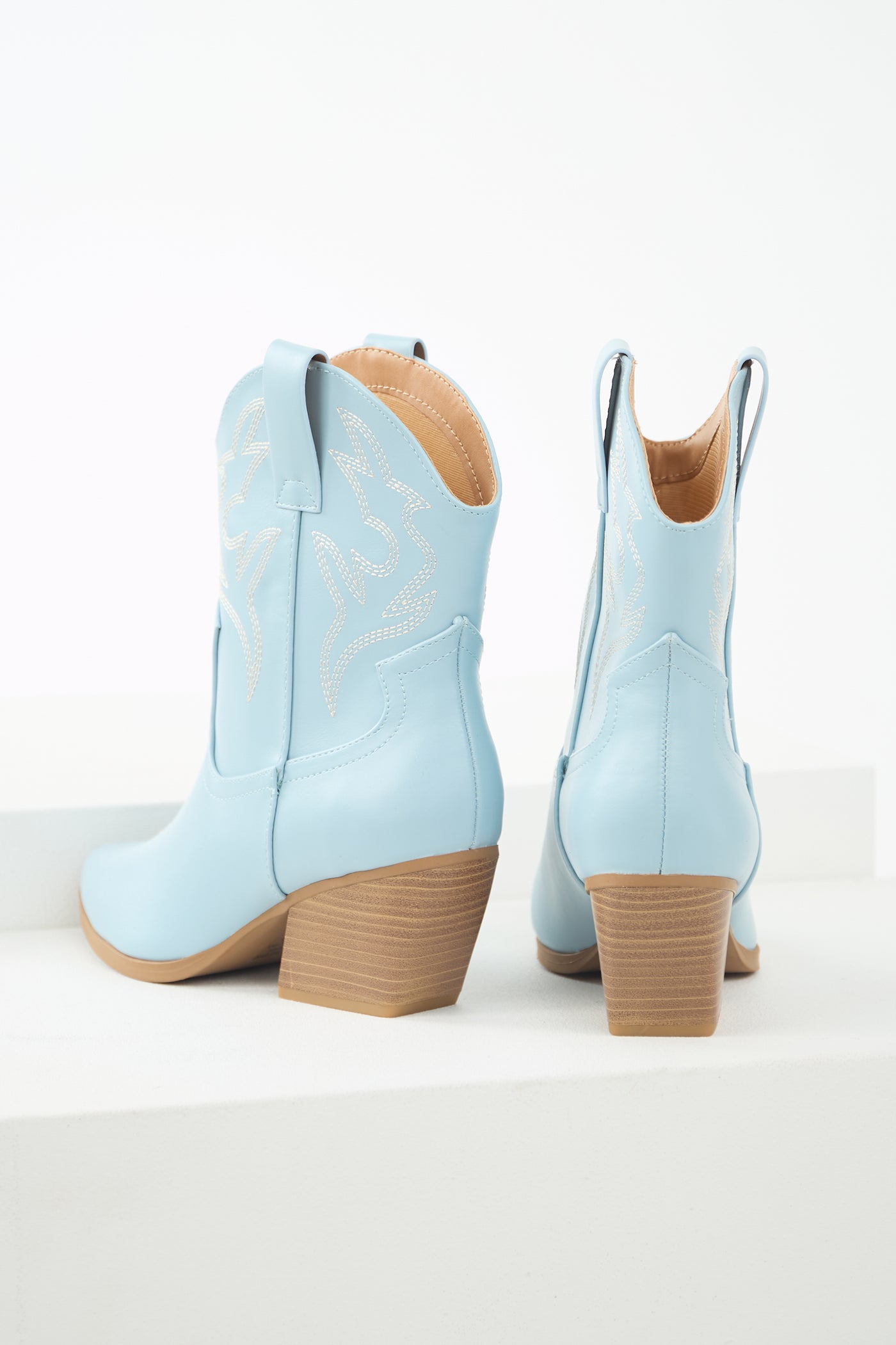 Baby Blue Western Stitching Detail Ankle Booties