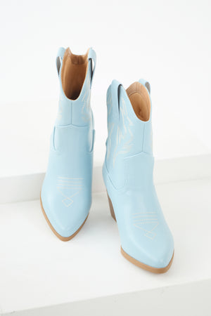 Baby Blue Western Stitching Detail Ankle Booties