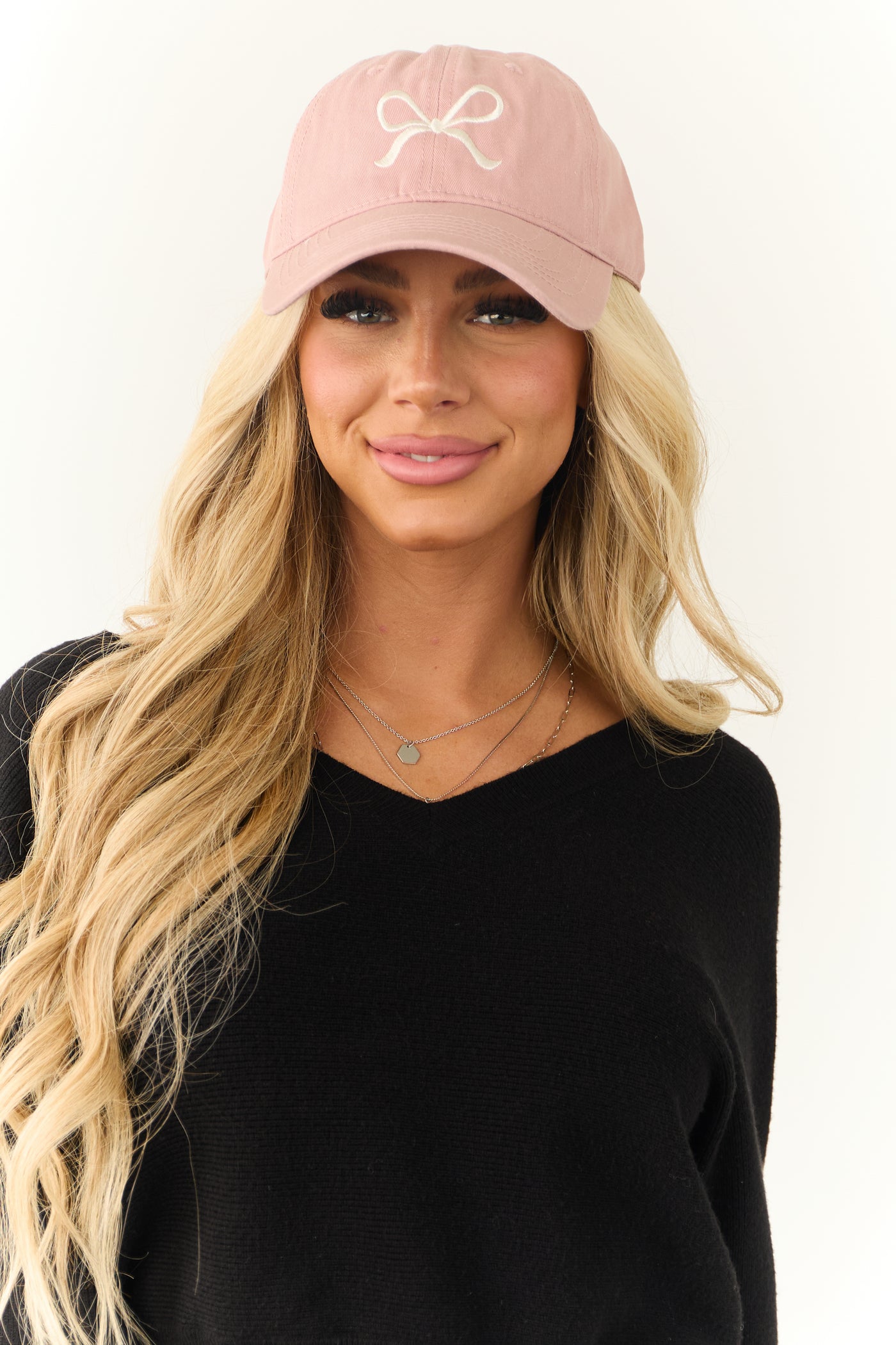 Baby Pink Bow Embroidered Baseball Cap